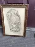 Stary vintage obraz ołówek Piłsudski w złotej ramce 31x25