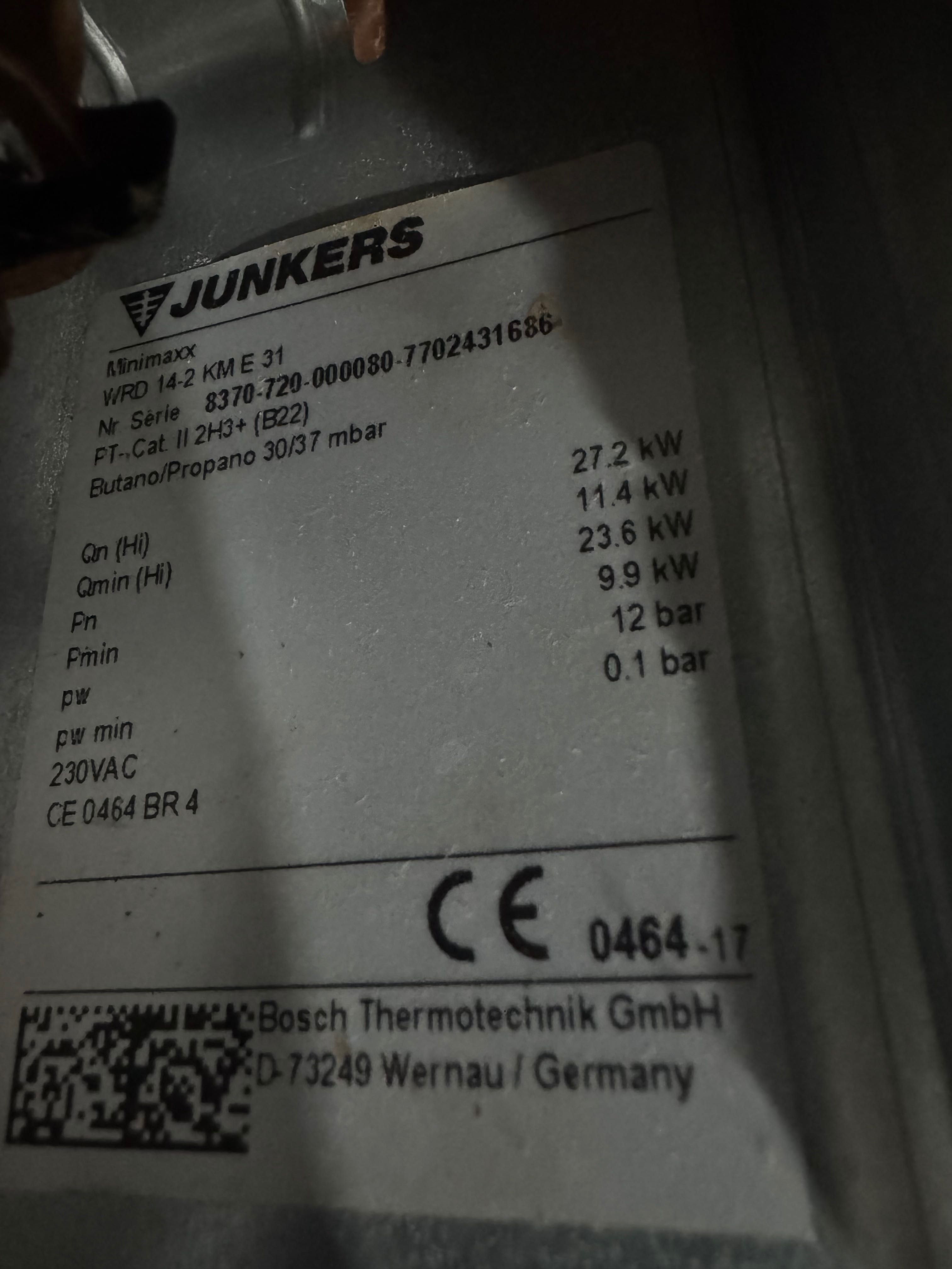 Esquentador Junkers Compacto Ventilado WRD 14 Gás Butano / Propano