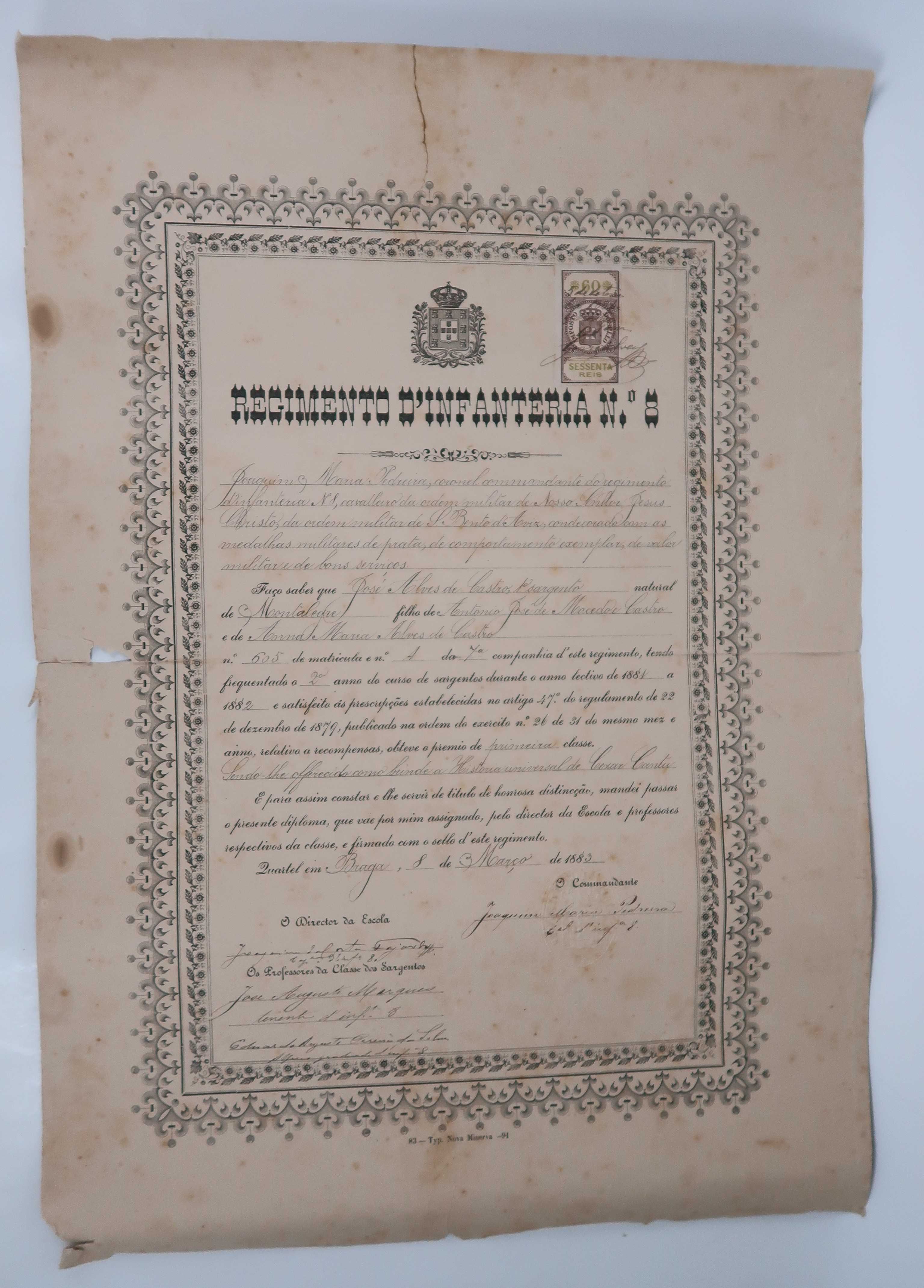 Diploma Regimento D Infantaria nº 8 (1883)