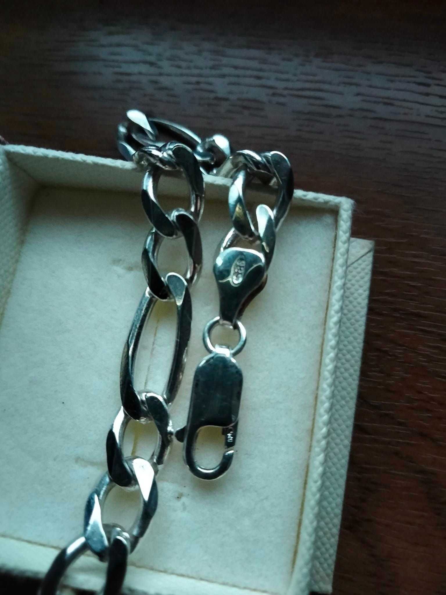 Srebrna bransoletka, włoska. Splot Figaro, 19 cm, próba 925