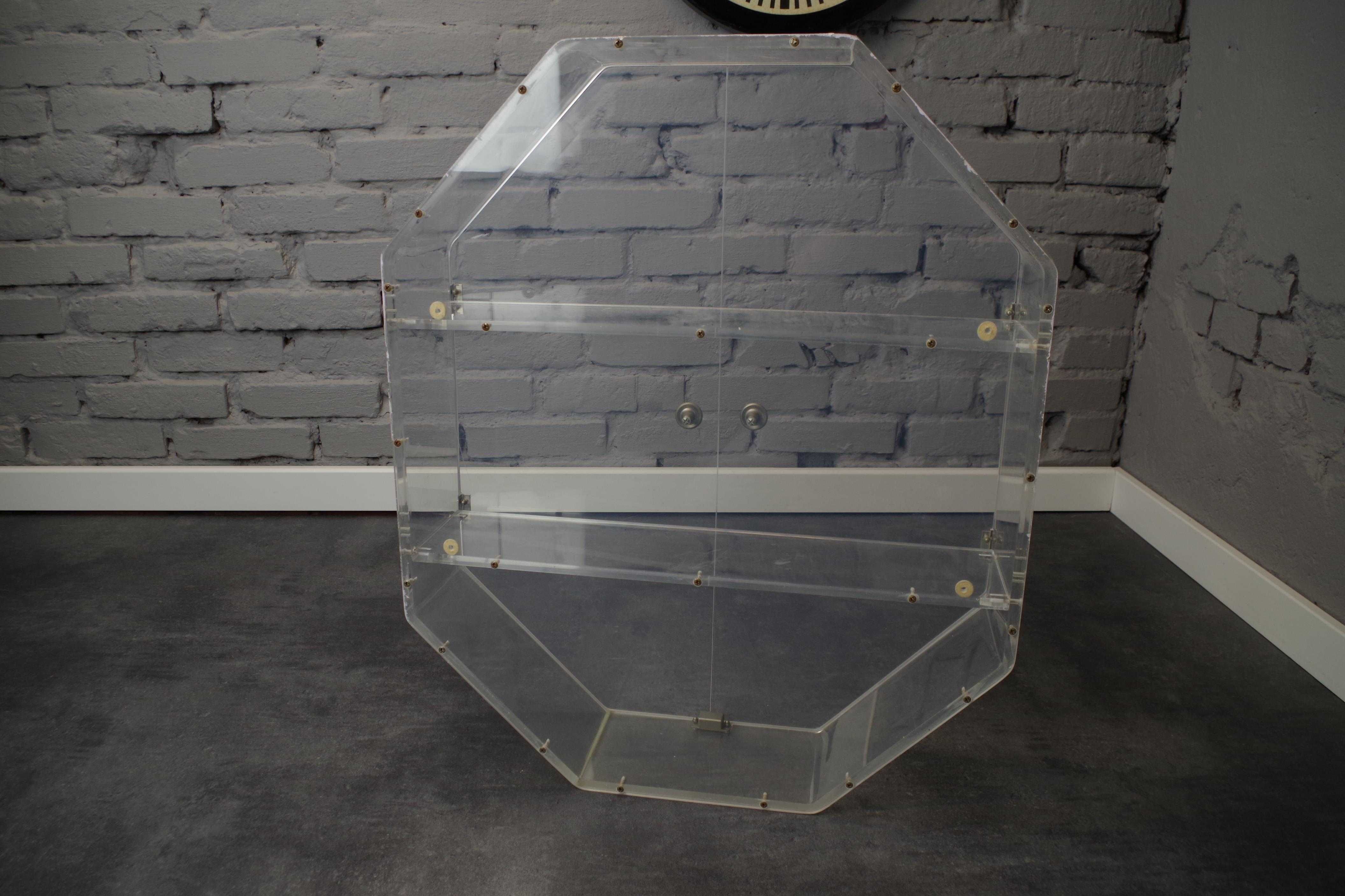Szafka wisząca transparentna szkło akrylowe plexi lata 80 vintage