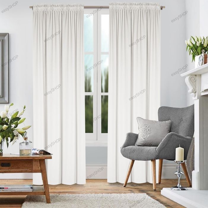 2 welurowe zasłony białe na taśmie