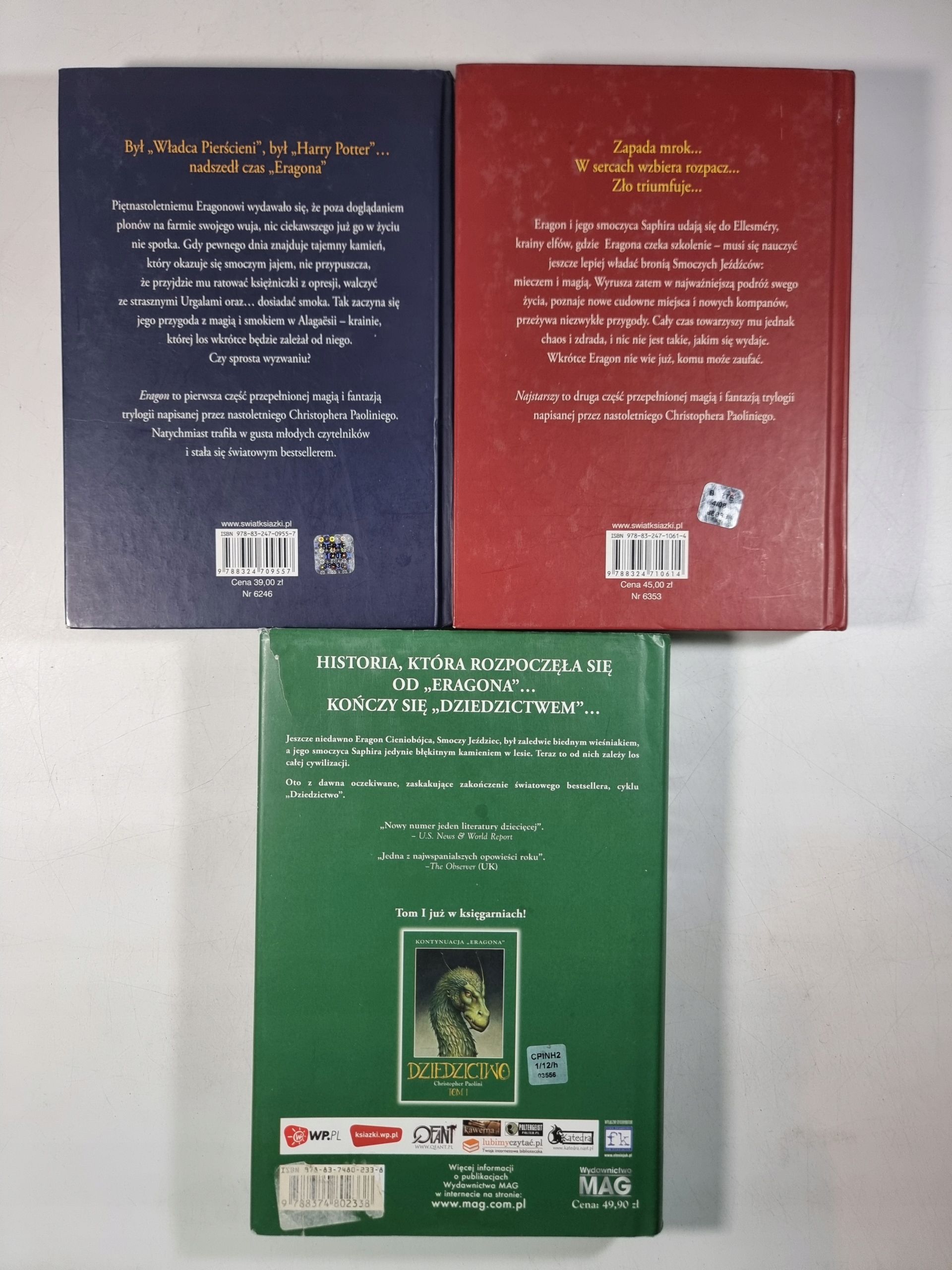 Seria Dziedzictwo / Eragon / zestaw 3 książek / Paolini