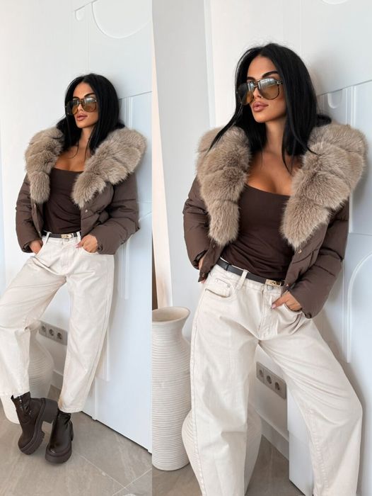 Kurtka pikowana z futerkiem czekoladowa jesień Varlesca chicaca S L