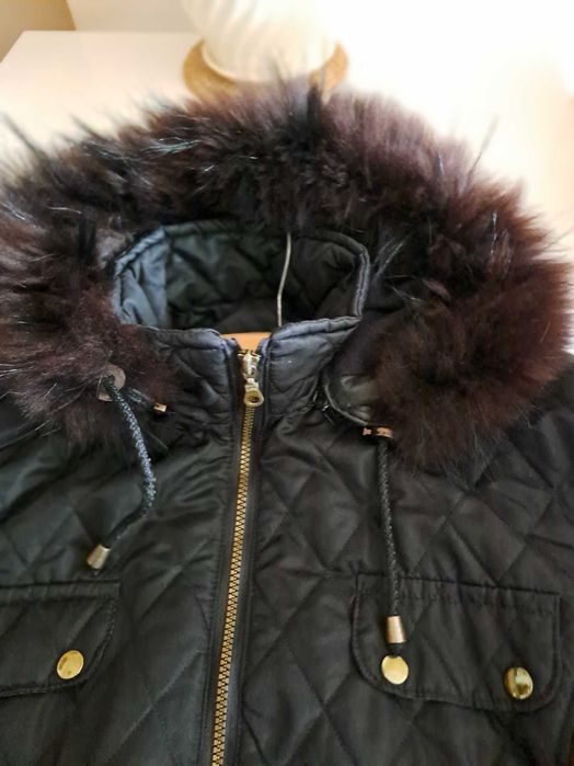 Kurtka angielska pikowana sportowy styl kaptur z liskiem 52/54