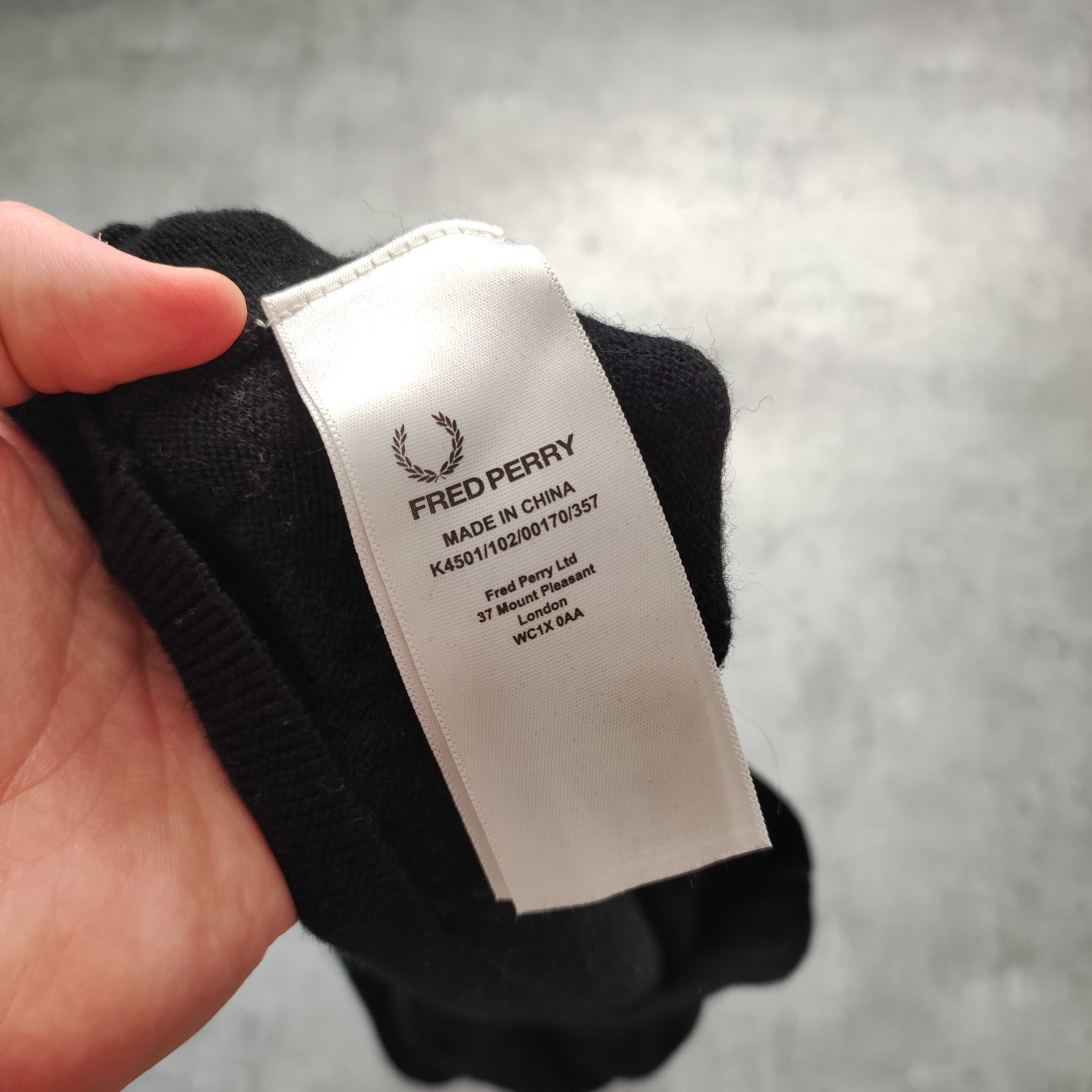 MĘSKI Elegancki Sweter Wełna MERINO Premium Czarny Pleciony Fred Perry