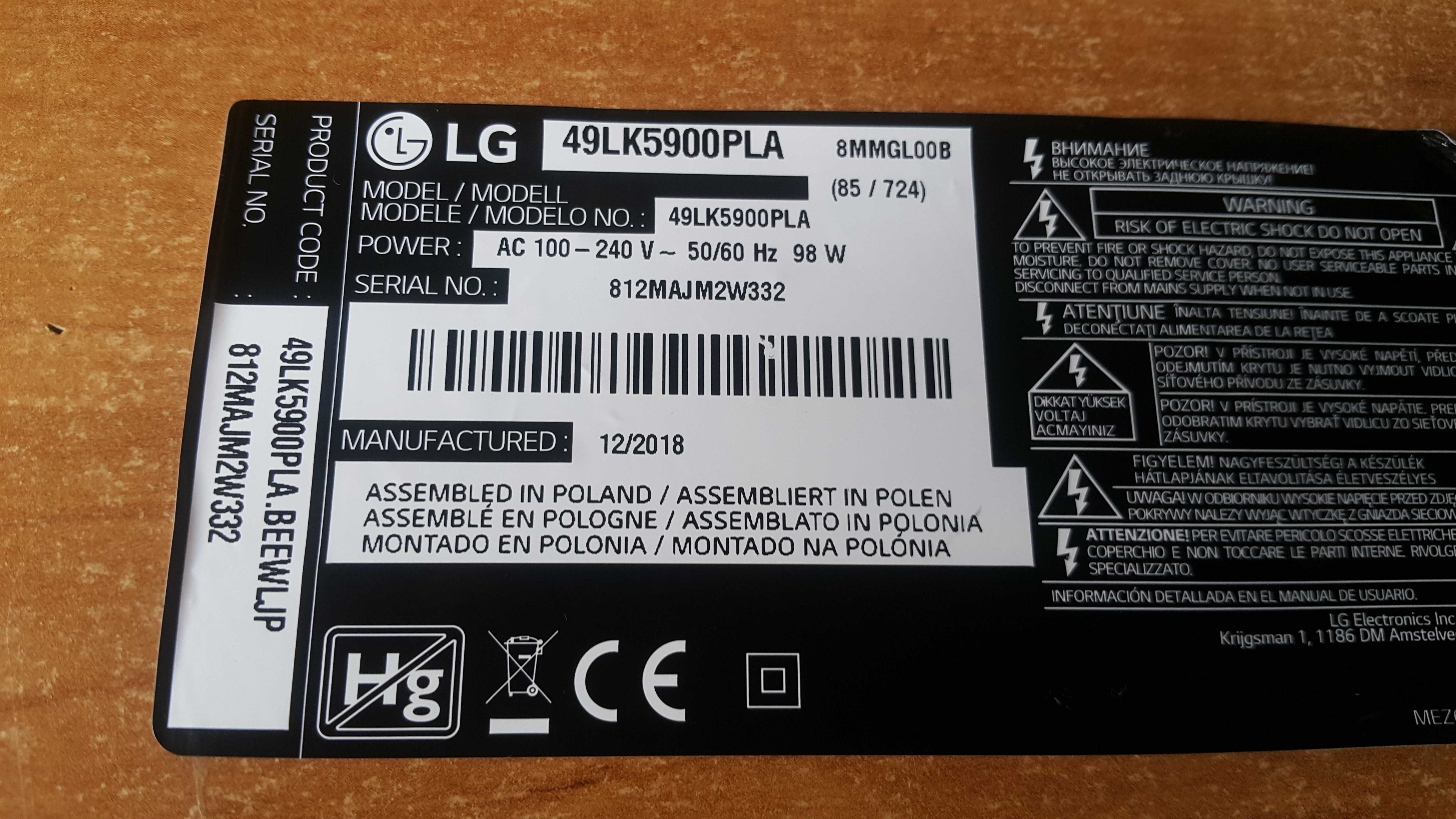 tv LG 49LK5900 części podzespoły