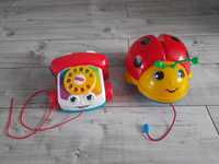 Zabawki na kółkach do ciągnięcia (telefon i biedronka)