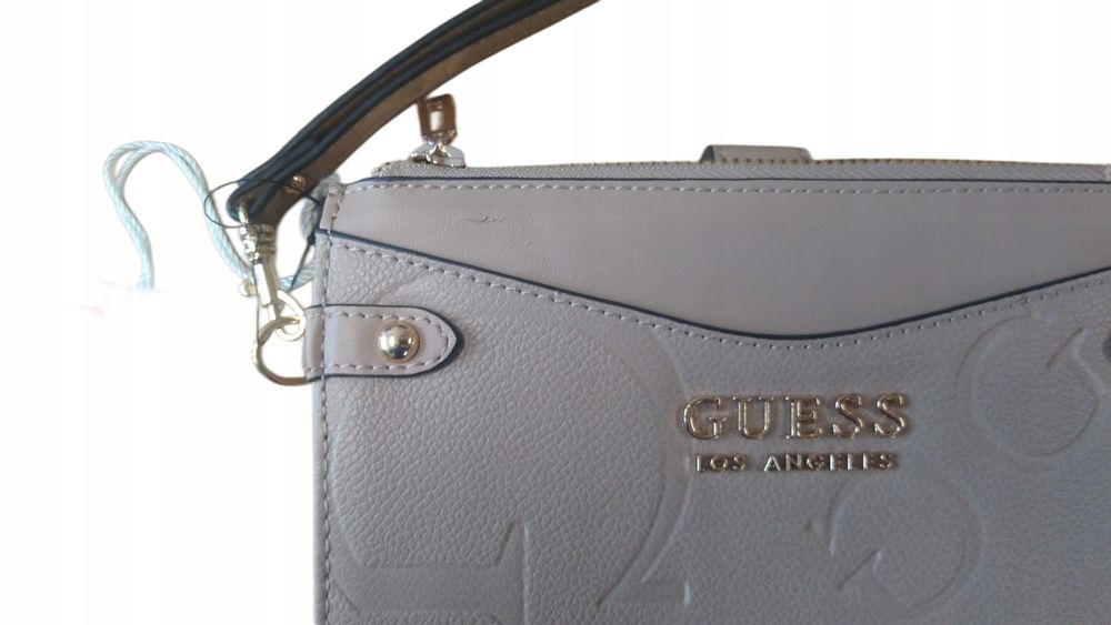Guess Beżowy Portfel Damski Logowany Arlo Slodouble Zip