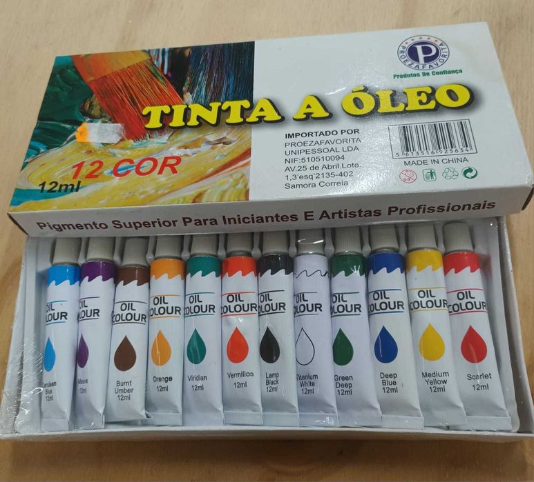 Novo - Conjunto de 12 Cores de Tinta a Óleo