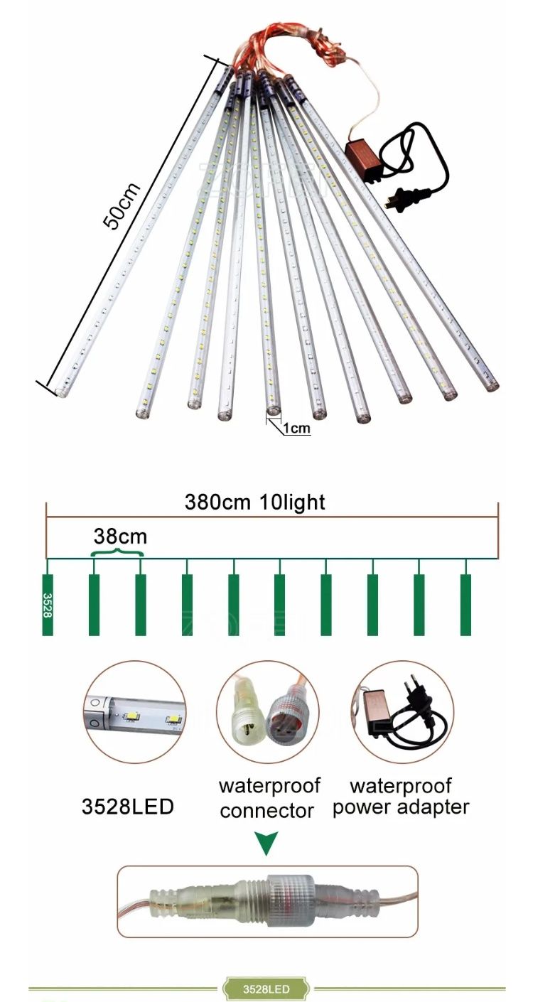 Wodoodporne oświetlenie świąteczne LED deszcz meteorów sople dekoracja