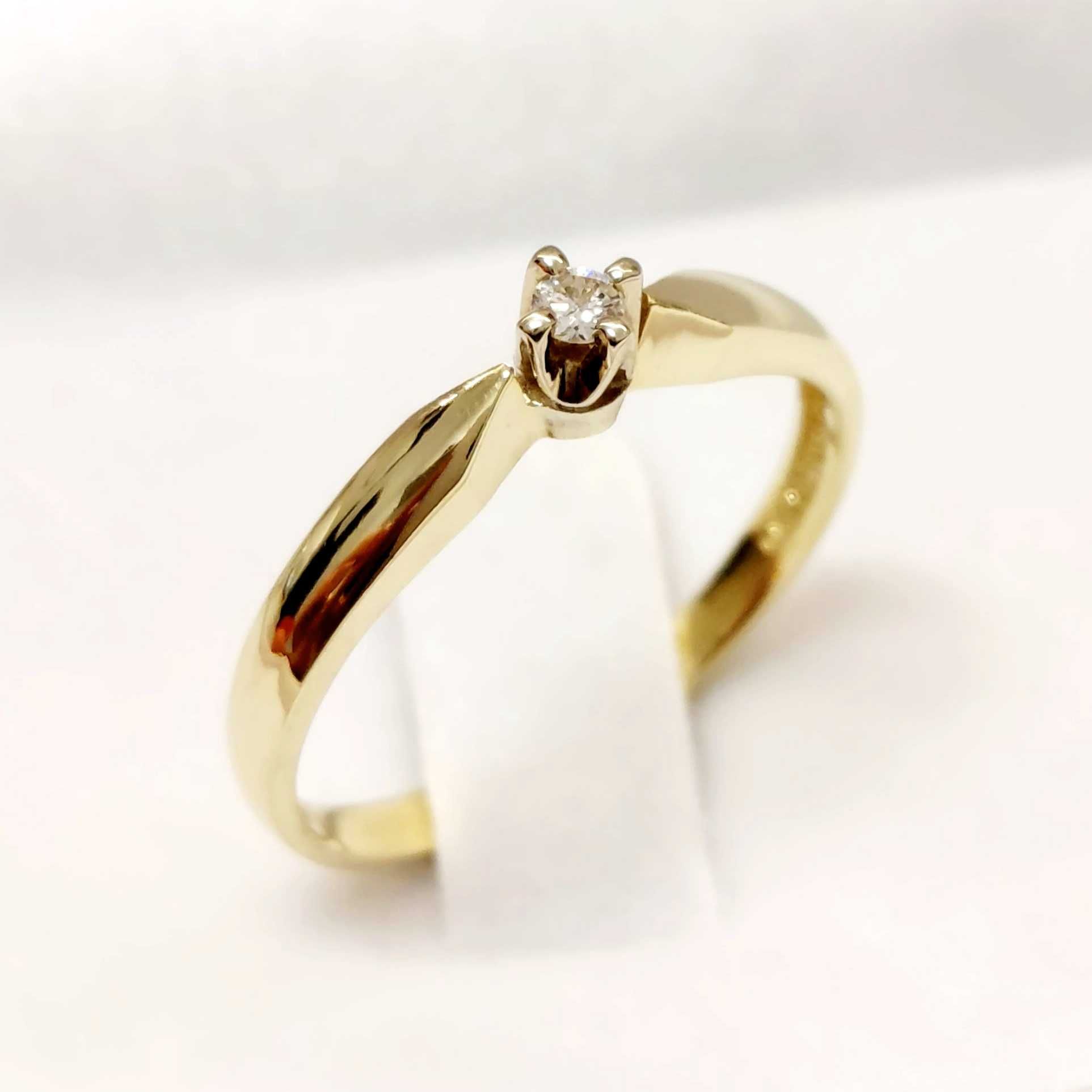 Złoty pierścionek z DIAMENTEM próby 585 14k R.18