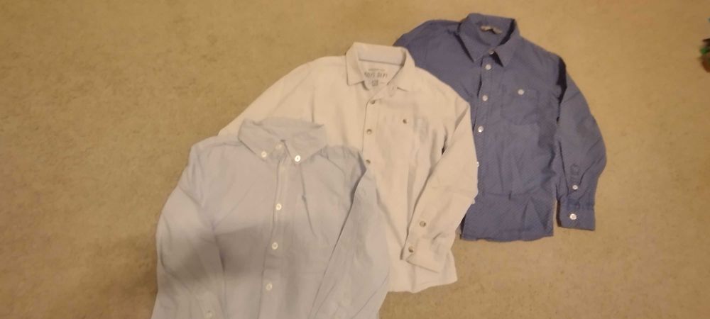 Koszule z długim rękawem 128 biała błękitna