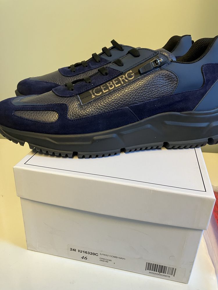 Iceberg skórzane meskie sneakersy buty Italy blu roz.46