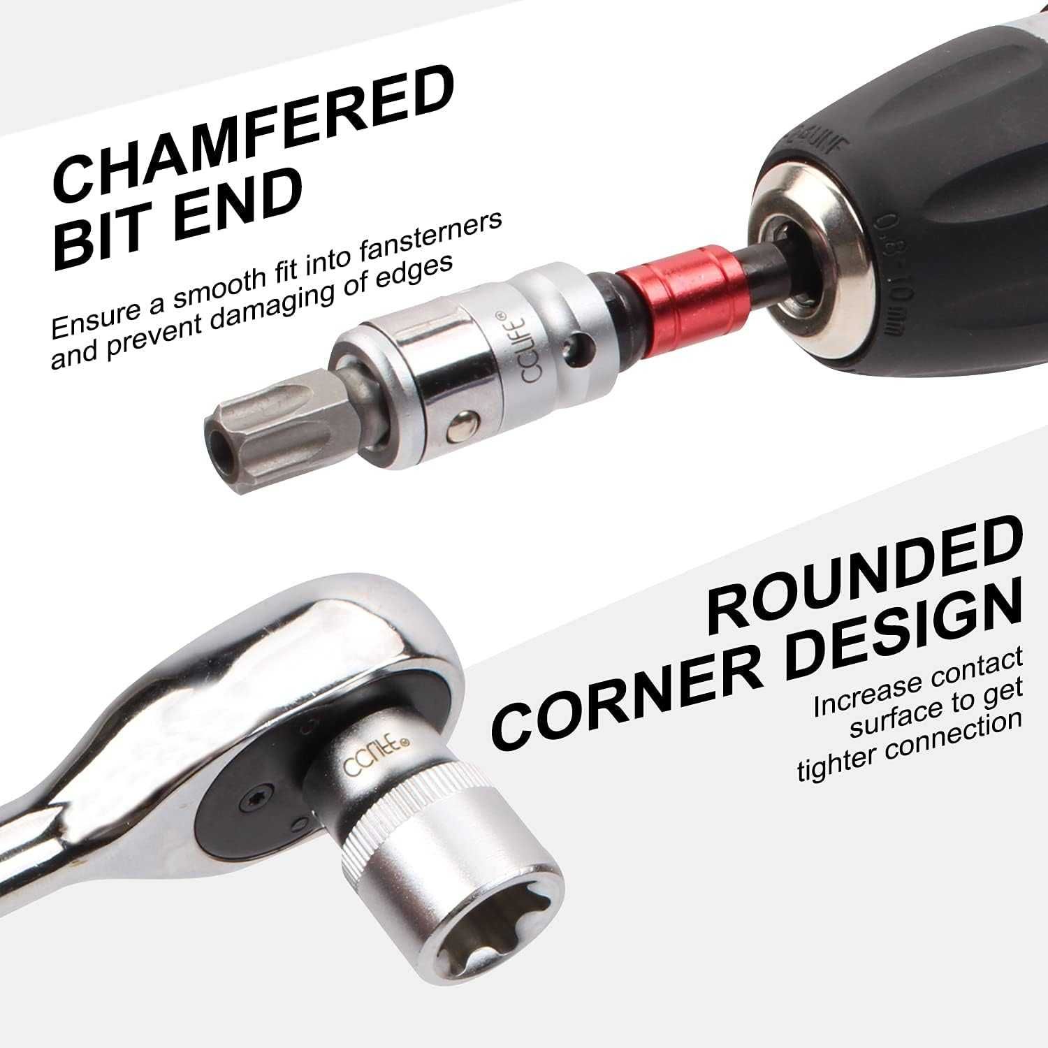 CCLIFE Klucze Torx 34 Elementy nasadki i bity E4-E20 T10-T60