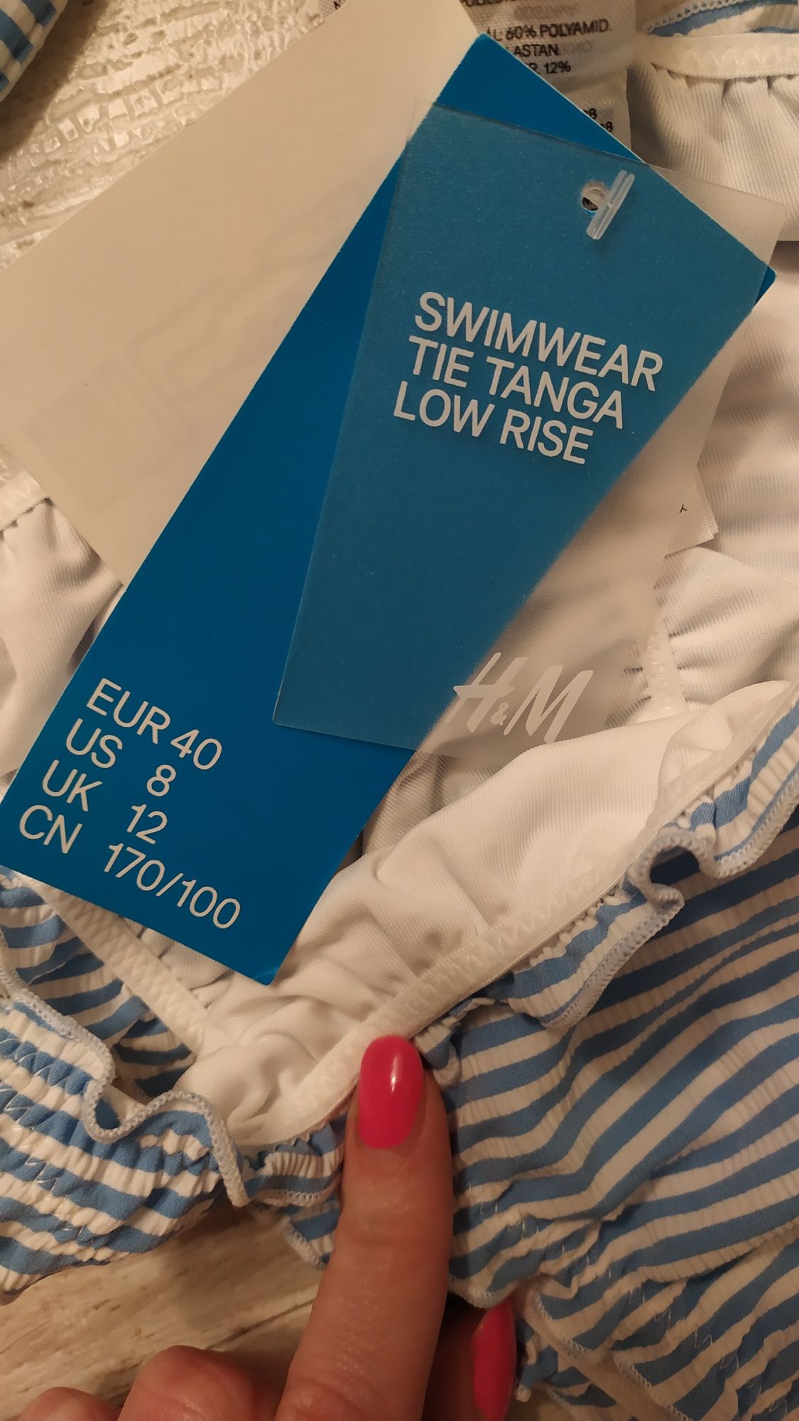 Kostium kąpielowy paski H&M M L bikini błękitny