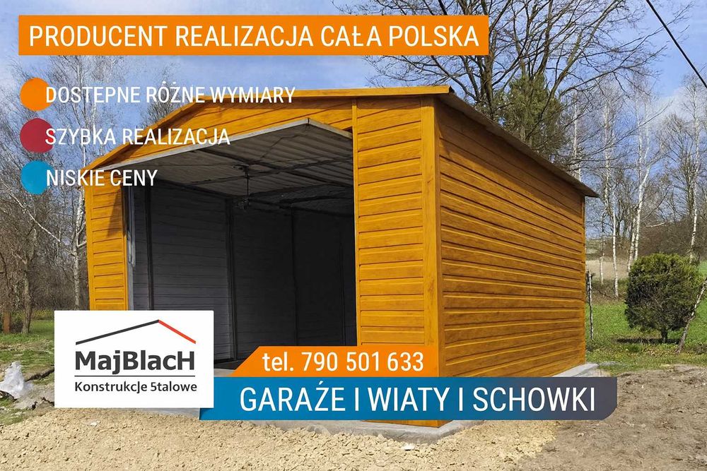 Mały Ładny Garaż Blaszany Drewnopodobny/ Schowek/ Garaże – Maj-Blach