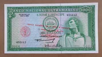 Nota notas de escudos 1000$00 1964 São Tomé e Principe.