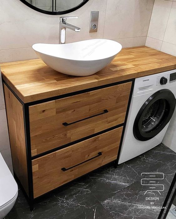 Szafka pod umywalkę łazienkowa na pralkę dąb loft komoda 140x55x90cm