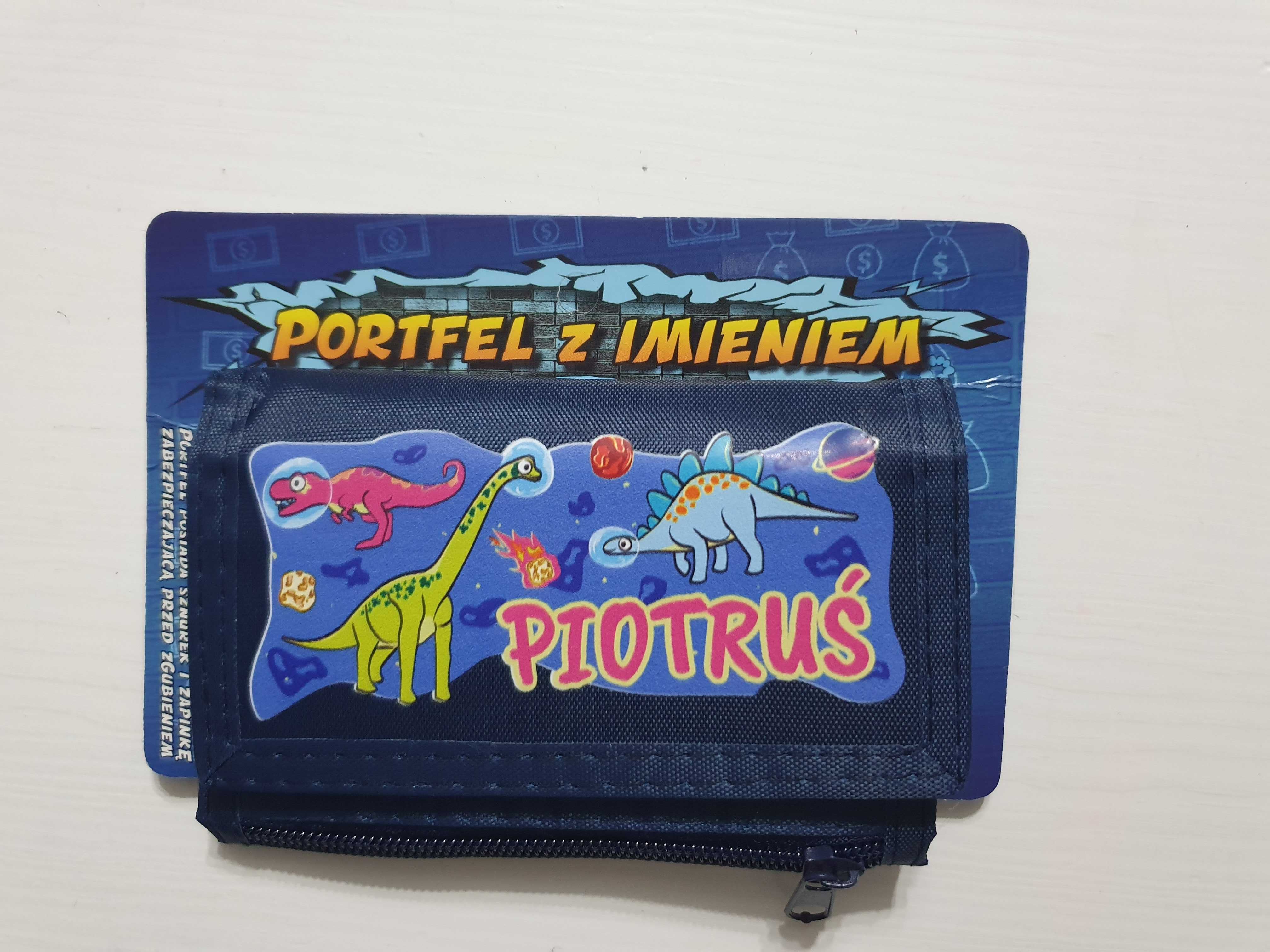 Portfel z imieniem Piotruś dla chłopca dinozaury