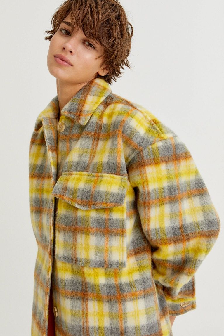 36/S Pull&Bear płaszcz kurtka koszulowa w kratę kolorowy