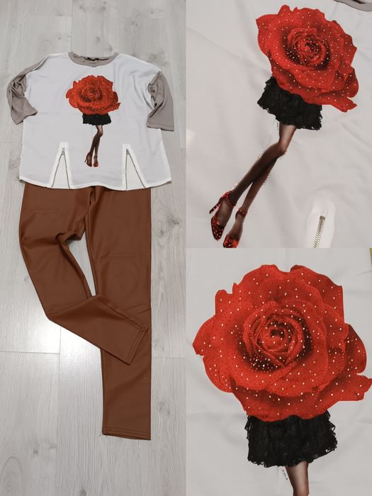 Bluzeczka j.nowa cyrkonie S / M L/ XL zamki róża