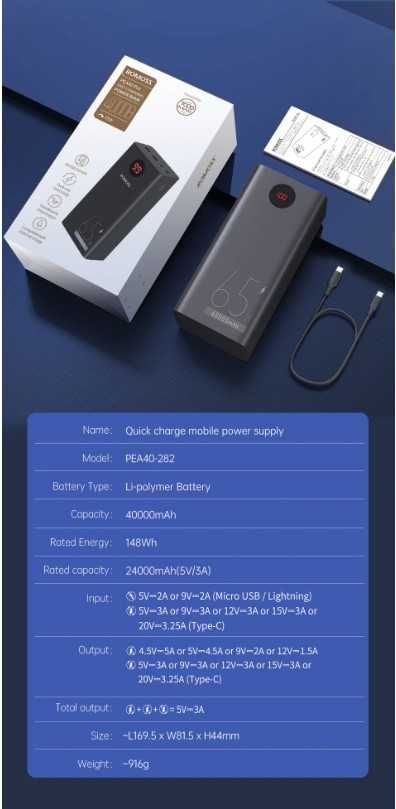 Павербанк Romoss zeus pro 65w (pea 40 pro) 65w - 40000mah
