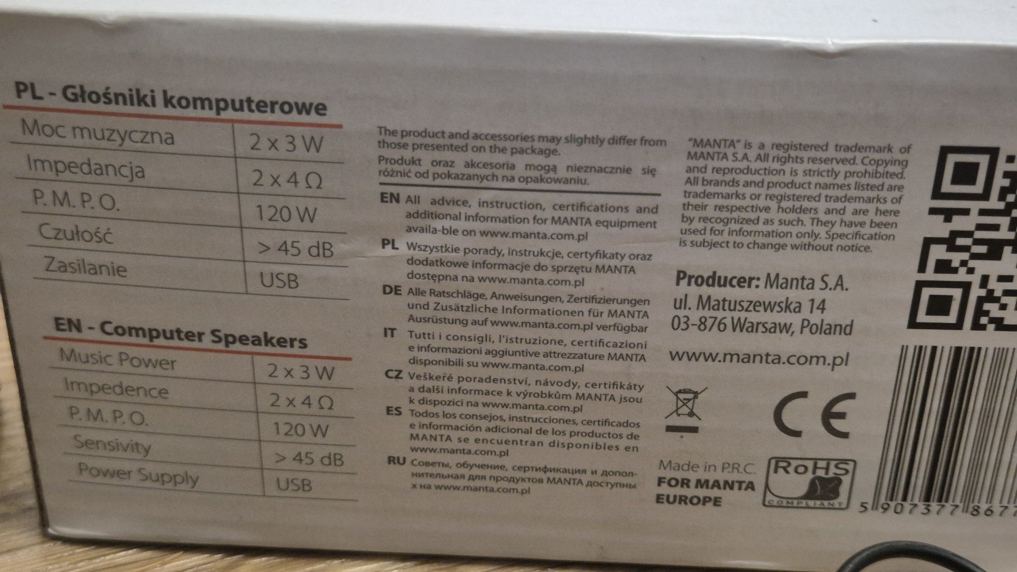 Głośniki komputerowe Manta SPK 50