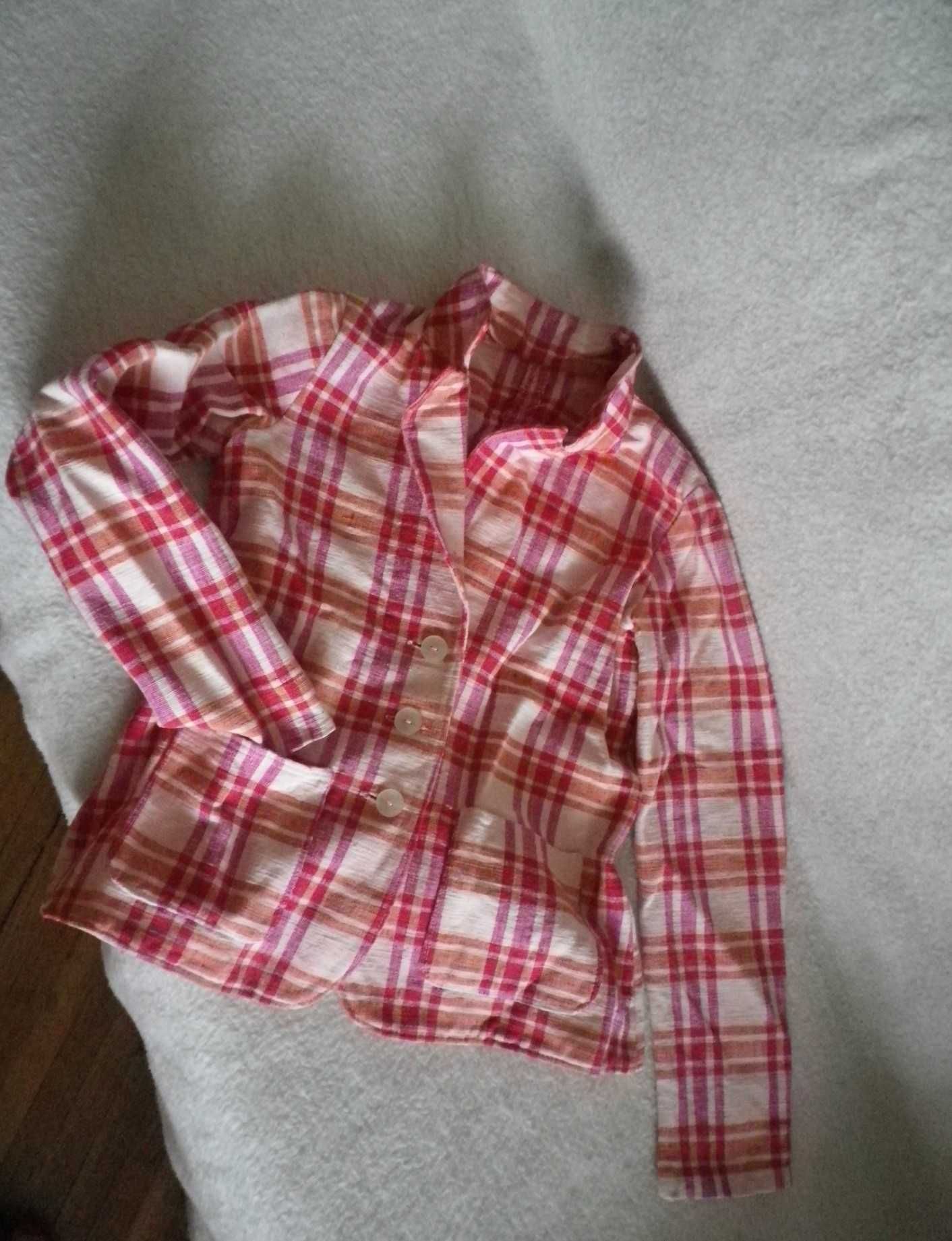 żakiet marynarka w kratkę Krata czerwień pomarańcz real vintage