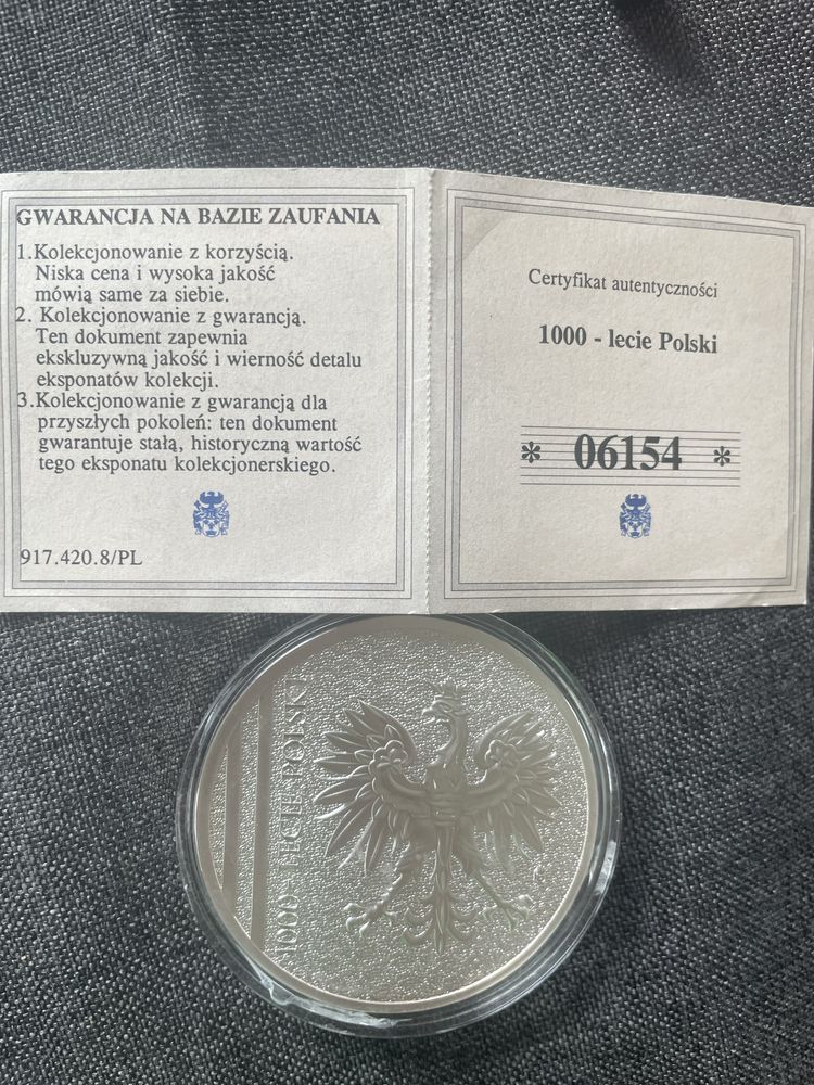 1000 lecie Polski Chrzest Miezja 1 medal certyfikat