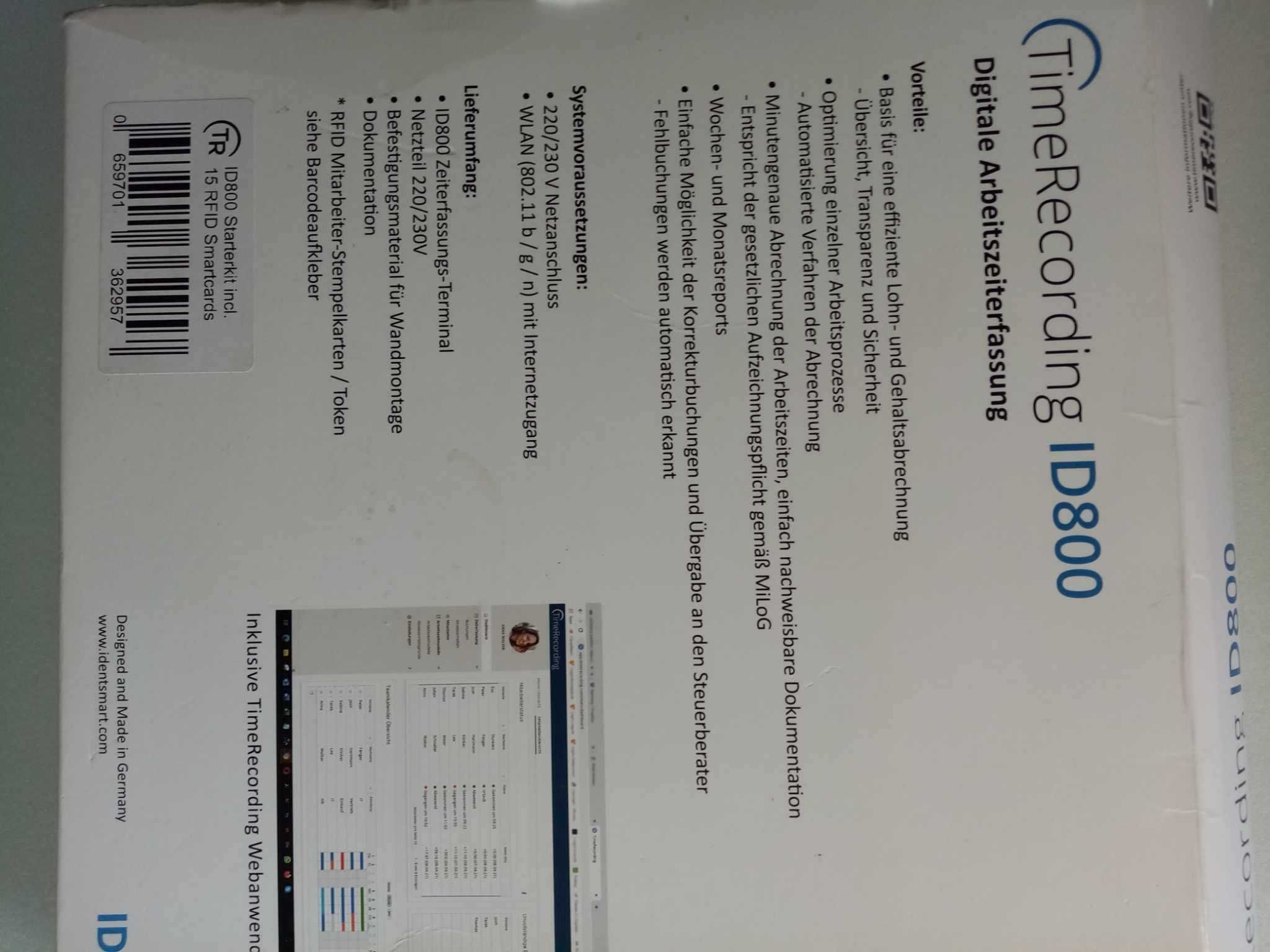 Rejestrator czasu pracy IDENTsmart TimeRecording ID800