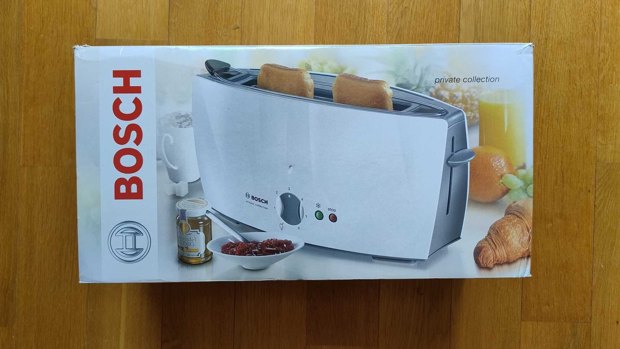 Białe Toster Bosch o mocy 900W na 2 kromki.