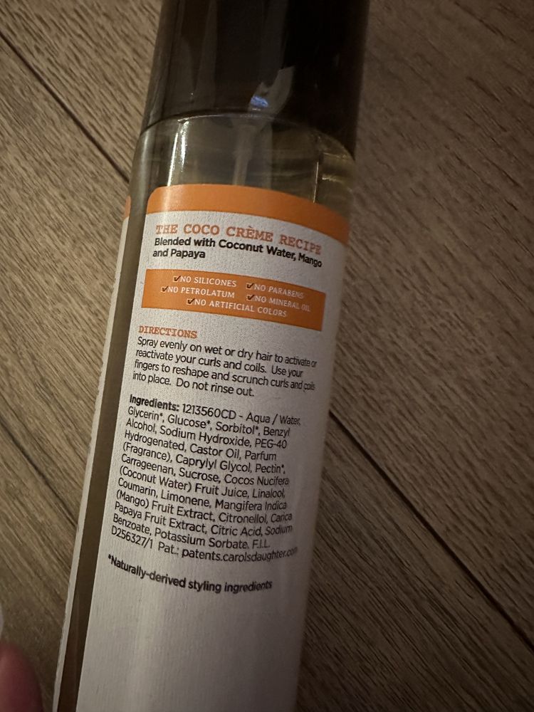 Coco crème curl perfecting water coco mist spray