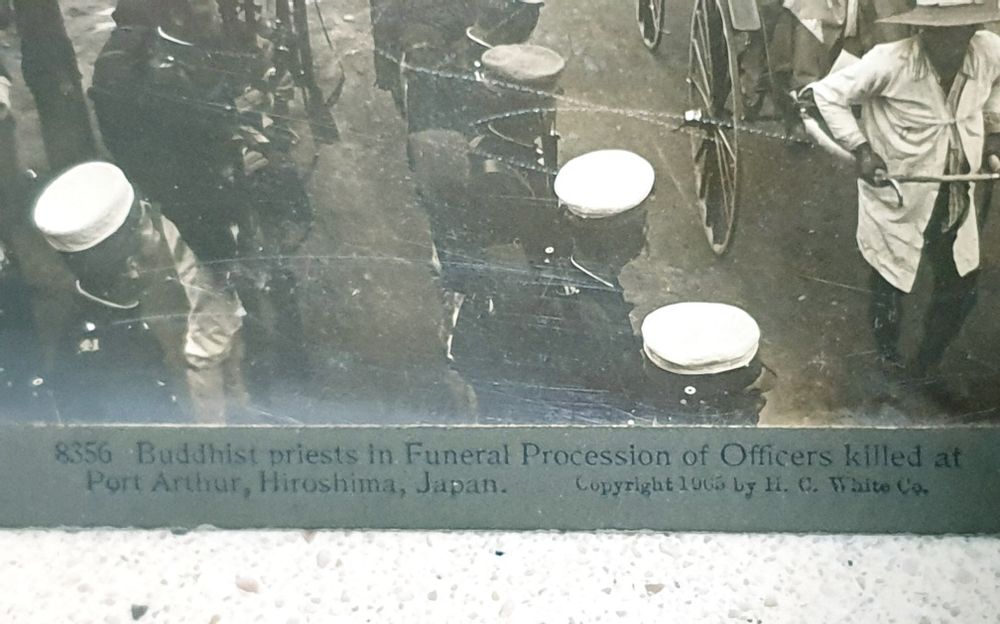 Rara antiga estereofotografia - Funeral oficiais assasinados Hiroshima