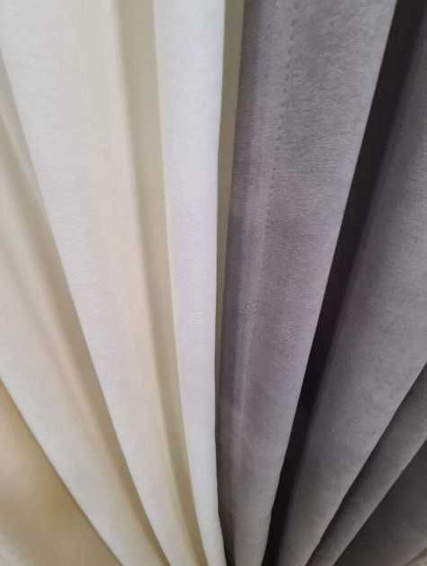 комплект штор двоколірних мікровелюр пошитих на тасьмі