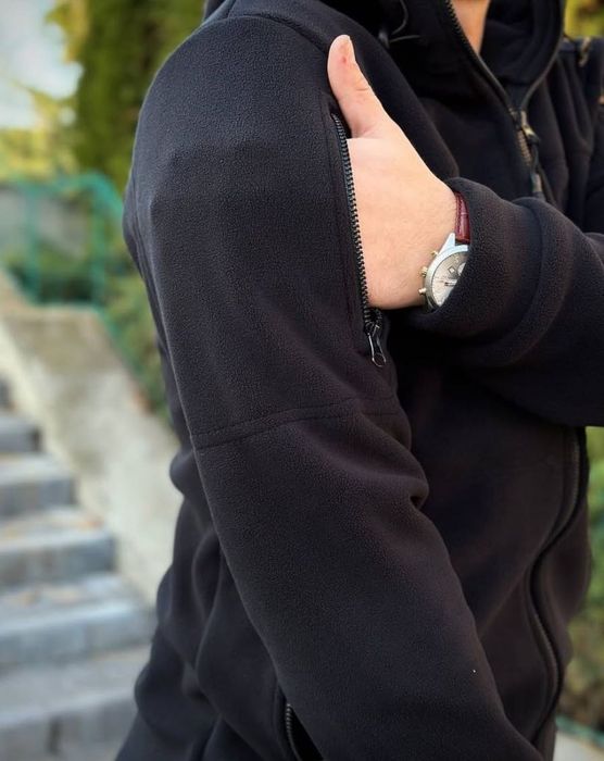 Флісова кофта з капюшоном бомбер фліска чорна флиска флисовая черная