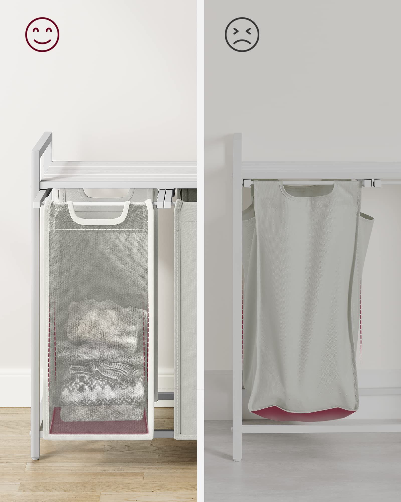 Kosz na pranie z półką 3 komory sorter wolnostojący LOFT 114L biały