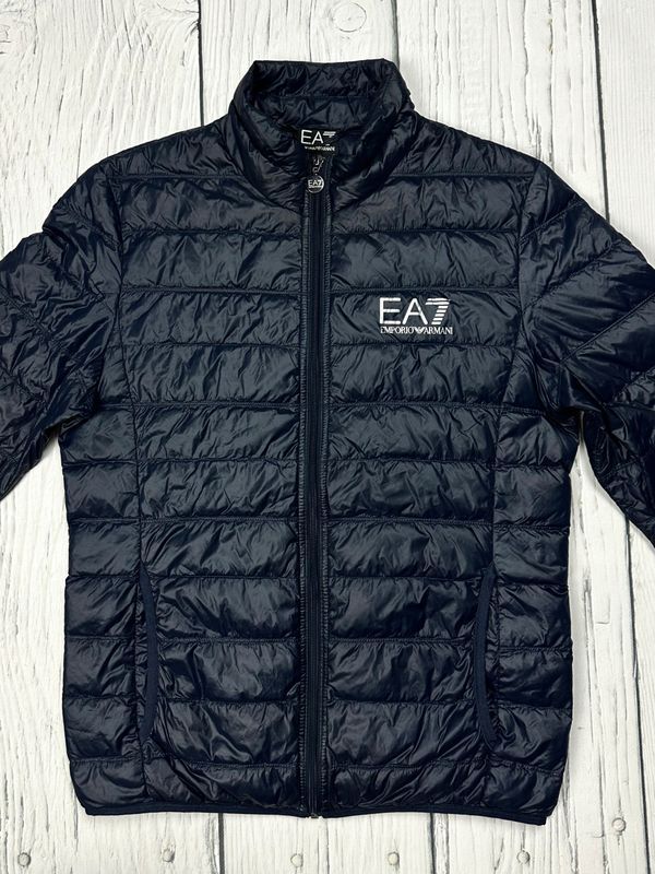 Ea7 Emporio Armani Cienka Puchowa Kurtka Męska Pikowana Logowana r. S