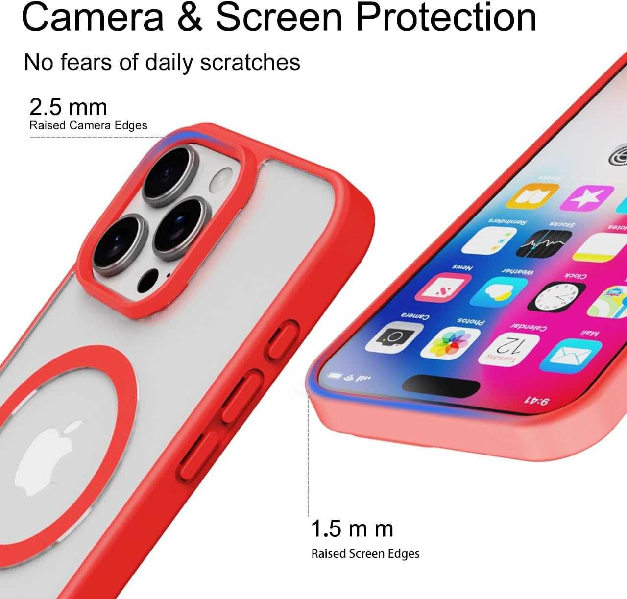 ALYMIYA etui pancerne iPhone 14 Pro Max magsafe mocne czerwona ramka