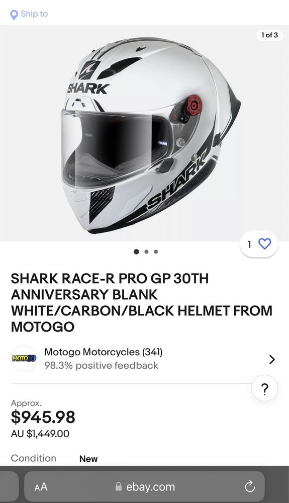 Мото шолом Shark race r pro gp carbon 30th agv шлем