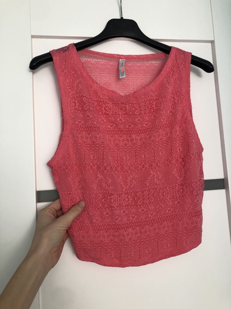Różowy letni top - crop top - plecy koronkowe - XS/S/M