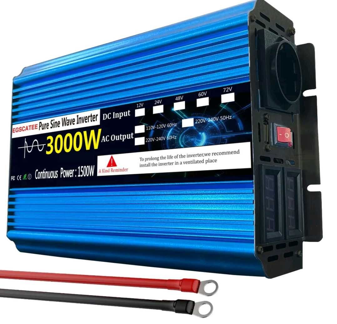 Інвертор 12V-220V 1500W/3000W ЧиСтий синус, в Наявності