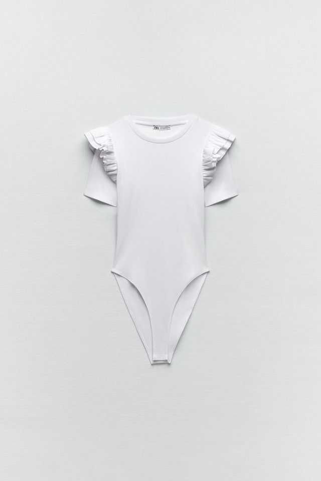 (NOVO, PORTES GRÁTIS) ZARA - Body Branco com Folhos (Com Etiqueta)