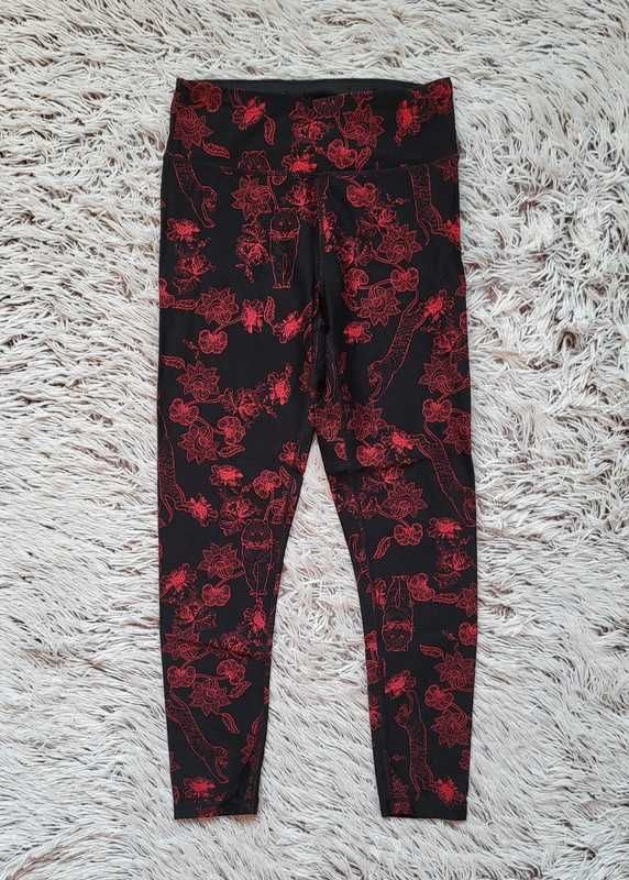 Czarne legginsy sportowe fitness w tygrysy i kwiaty DKNY