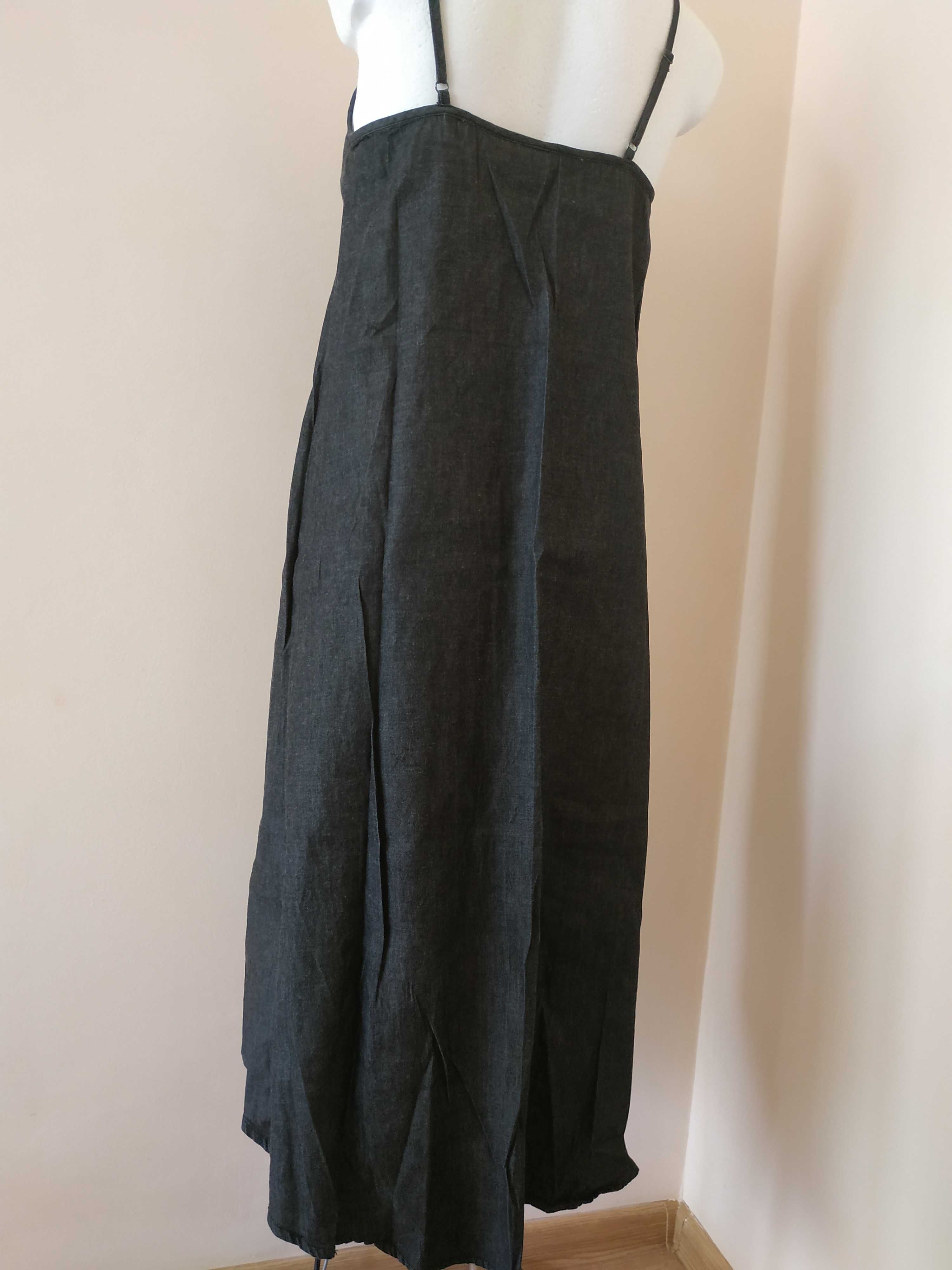 Czarna długa sukienka na ramiączkach cienki dżins 34/36