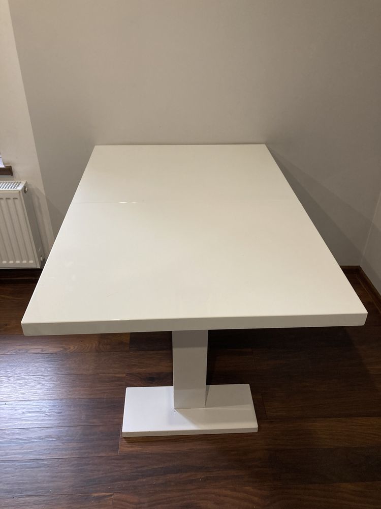Stol do jadalni obiadowy rozkladany bialy lakierowany Agata 120-160x80