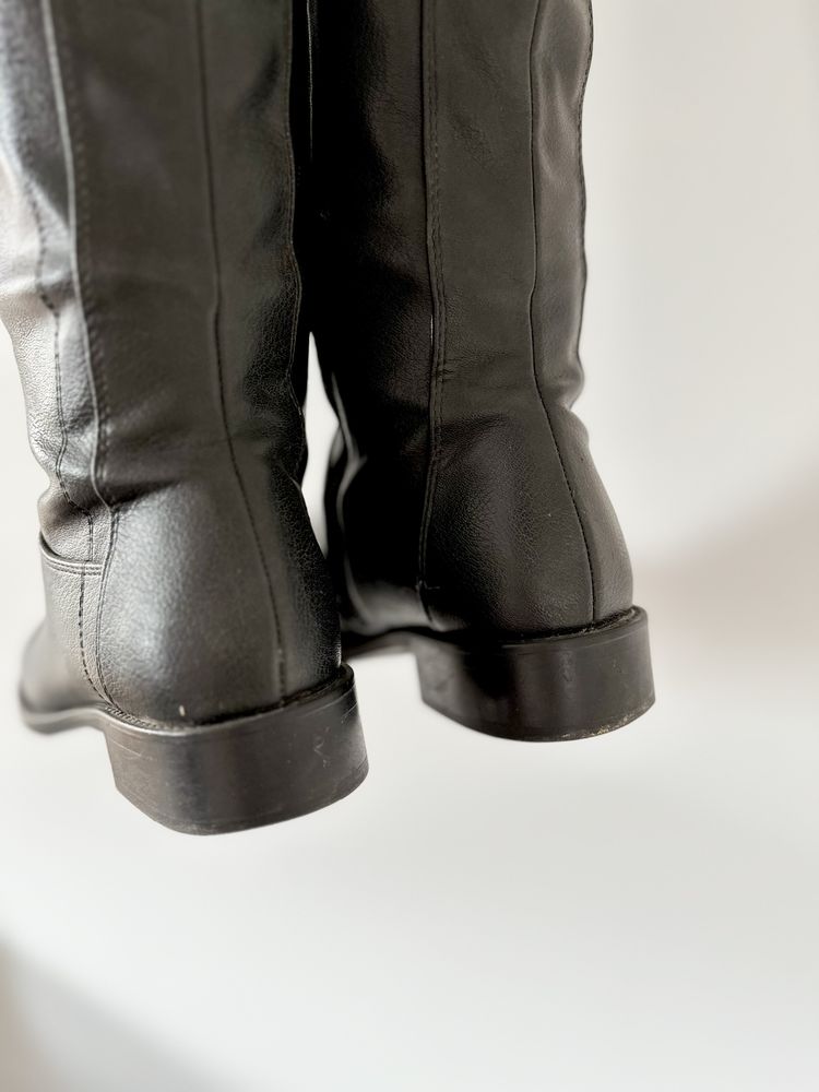 Kozaki czarne gładkie klasyczne oficerki wysokie buty na zimę