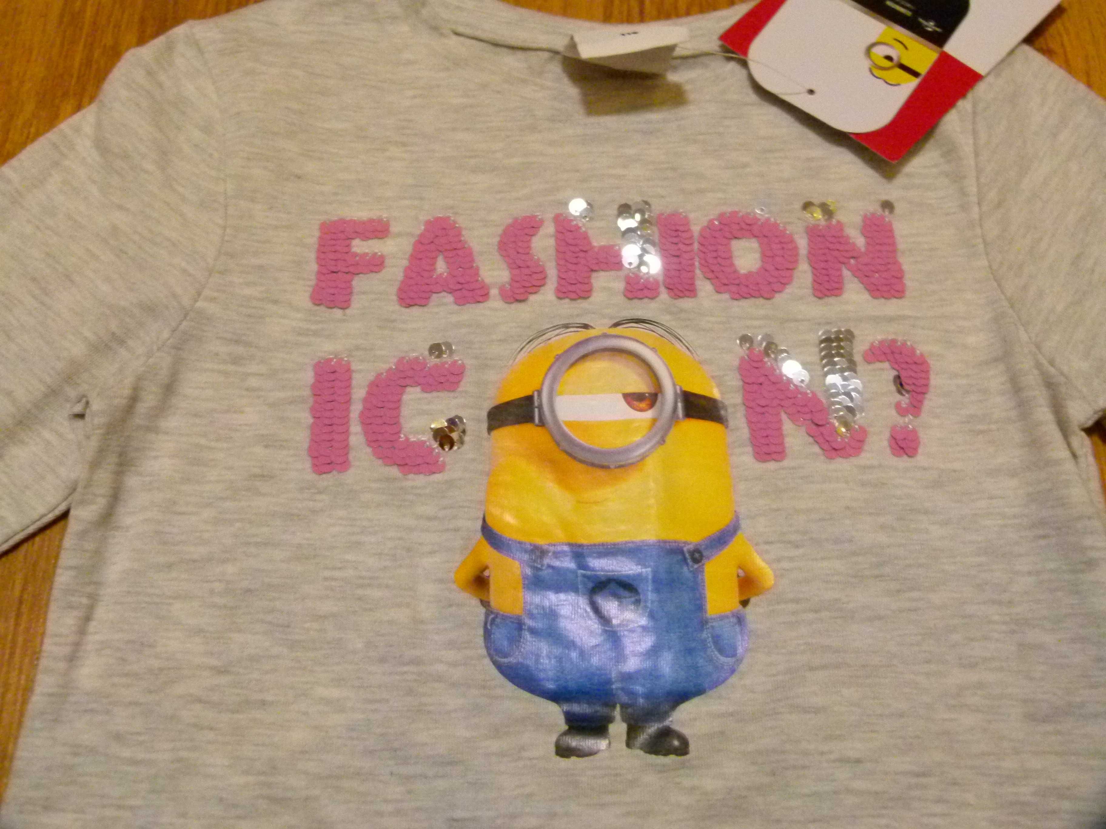 Rozm 122 Nowa Minionki bluzka siwa cekiny ruchome