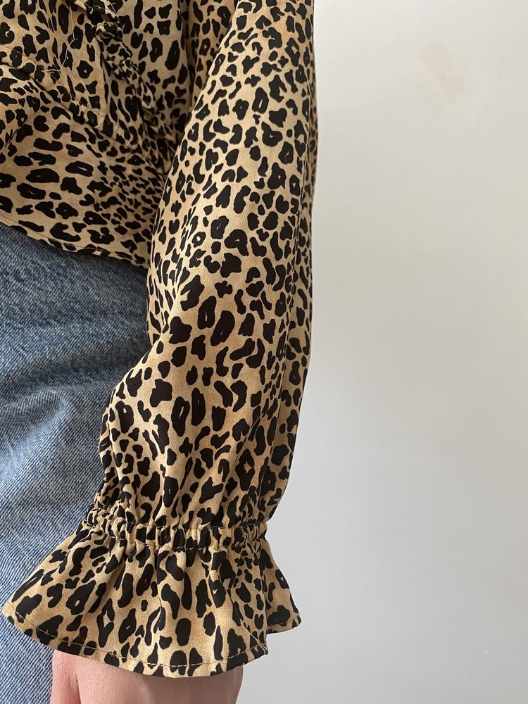 Bluzka koszula w panterkę leopard z baskinką H&M 44 oversize M L