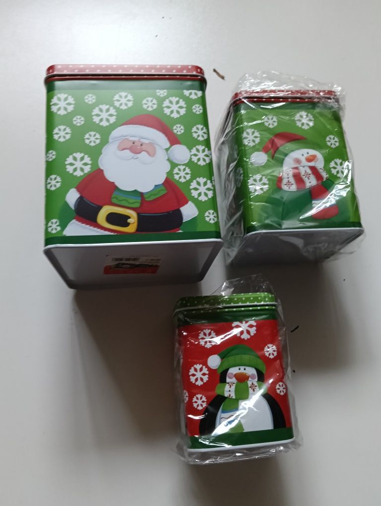 Świąteczny zestaw puszek ozdobnych – NOWE (3 sztuki)